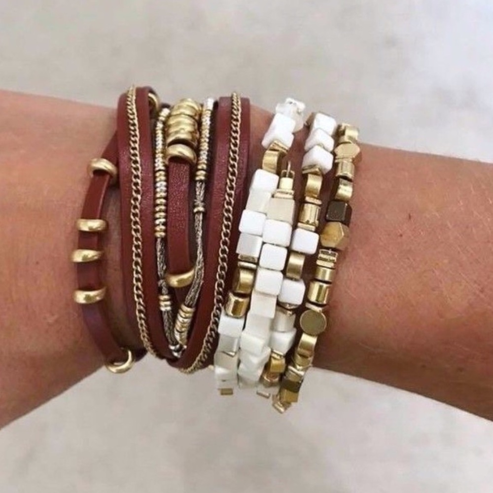 Stella & Dot | Layered Pearl + Gold Beaded Dainty Gold Boho Gia Coil Bra… - Picture 7 of 8